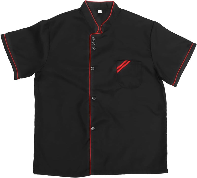 KALLORY Unisex Short Sleeve Chef Coat Jacket, Short Sleeve Chef Coat Shirt for Women Men M (Black) - Image 1